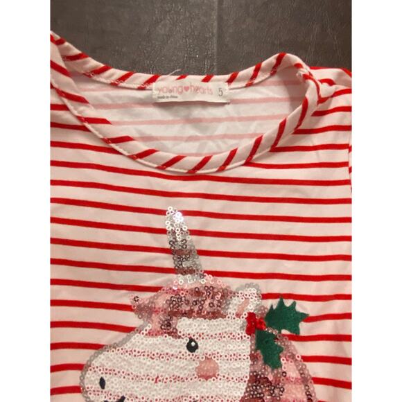 Girls Red Christmas Unicorn Tutu Dress Glitter Skirt Long Sleeve Striped Size 5 - Picture 4 of 6
